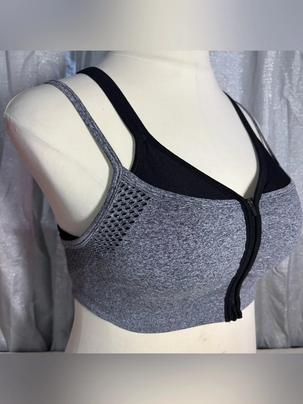 Athletic Works Gray and Black Front-Zip double layer  Sports Bra